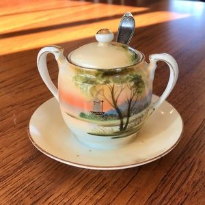 Antique Nippon Jam Jar with Silver Spoon